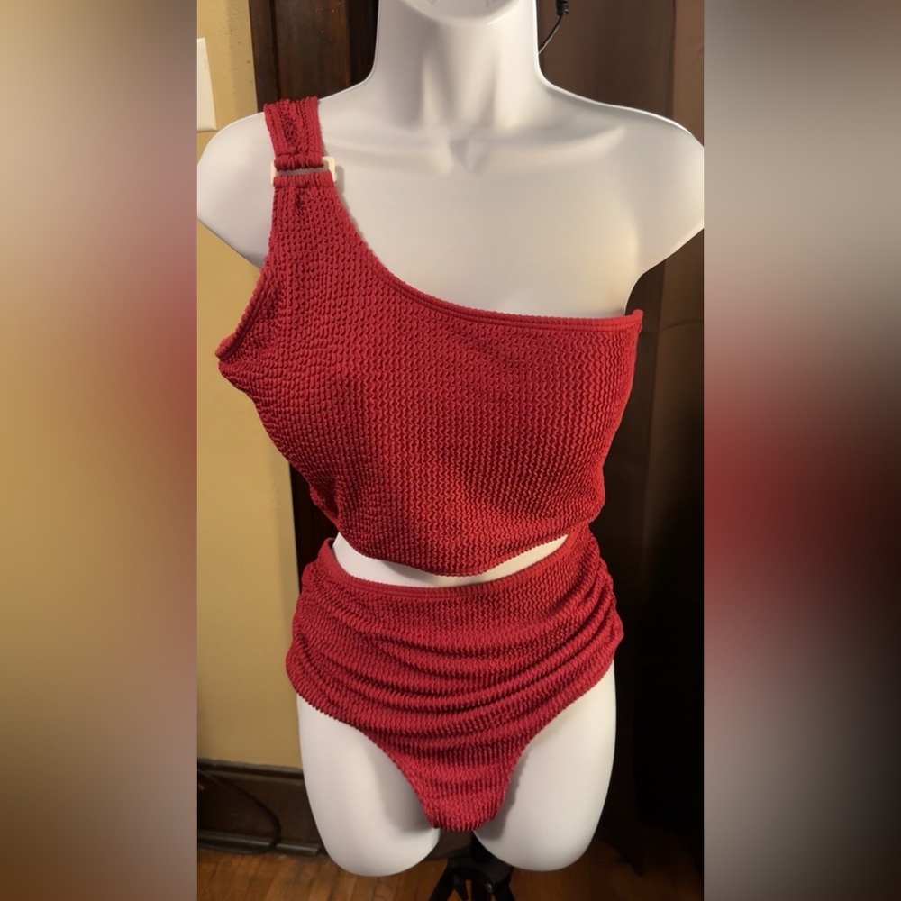 SHEIN Red One-Shoulder Swim two piece